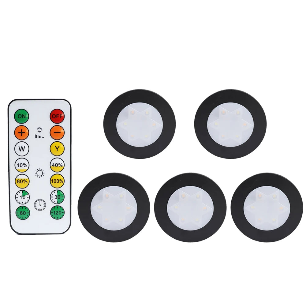 Round LED Cabinet Closet Light CCT Under Furniture Dimmable Lamps Battery Powered Night Bedroom Wardrobe Lighting Remote Control