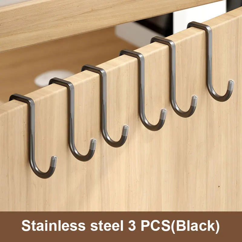 201 Stainless Steel Hook Free Punching Double S-Shape Hook Kitchen Bathroom Cabinet Door Back Type Coat Towel Storage Hanger
