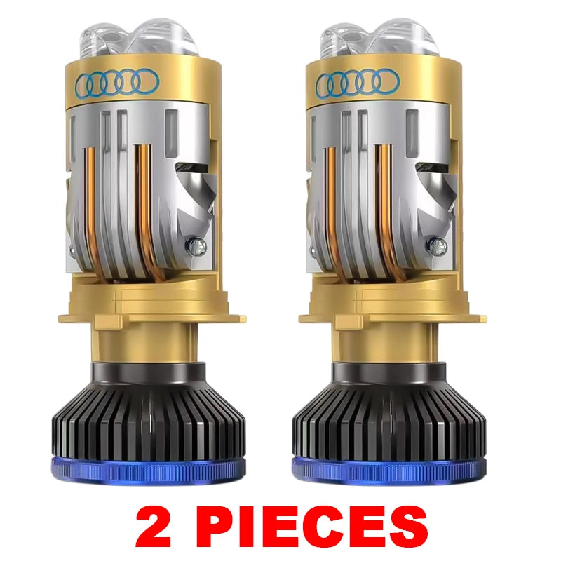 Bi LED H4 Projector Lens High Low Beam Car Bulbs Canbus H4 LED Auto Motorcycle LED Lamps With Lens Turbo Perfect Cut-off Line