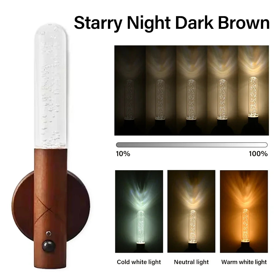 3 in1 LED Wooden Night Light Motion Sensor Wall lamp Rechargeable Cabinet Light Room Decor Wall Mount Automatic Induction Light