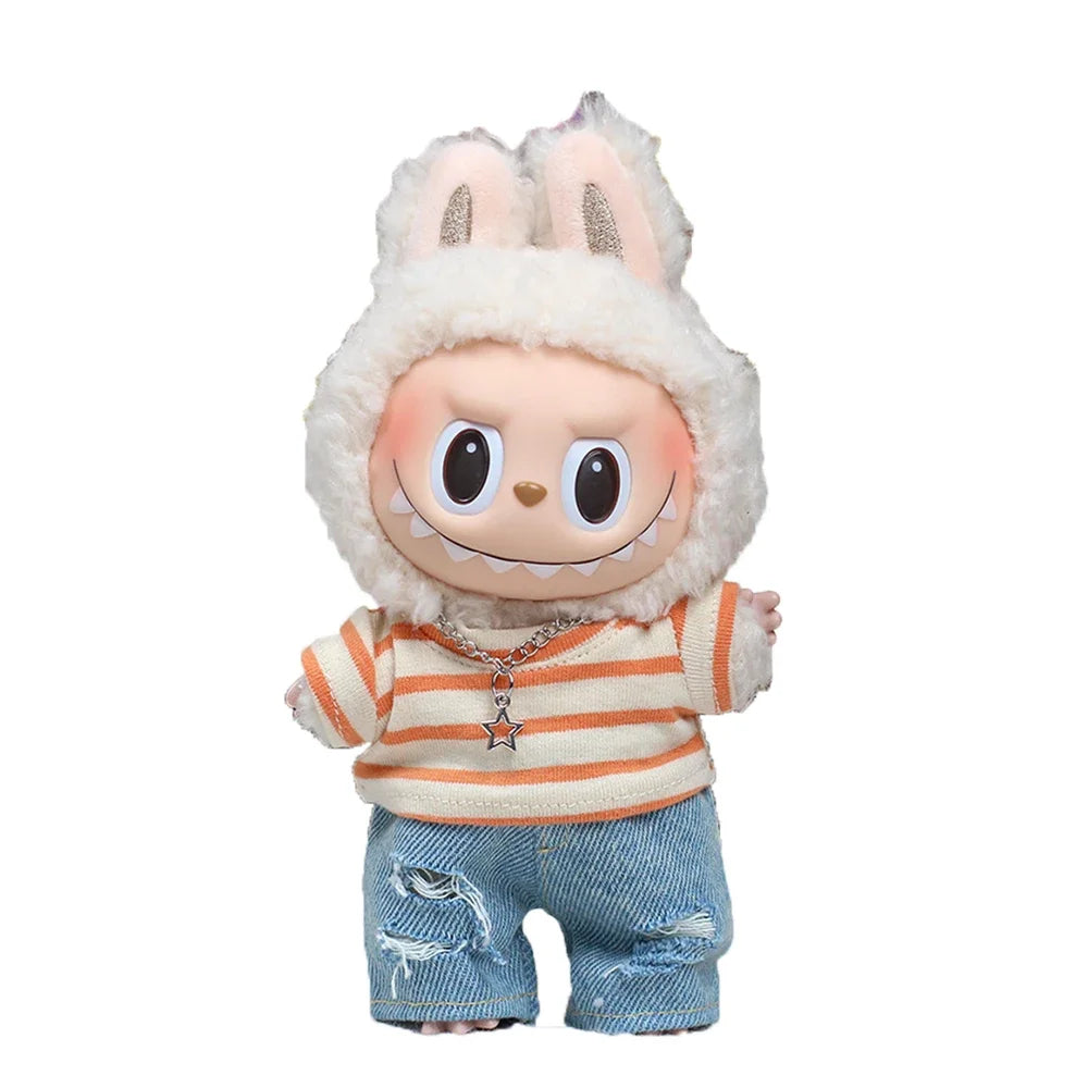 Mini Doll'S Clothes Outfit Accessories For 15-17cm Ropa Labubu V1 V2 V3&10cm Casual Plaid Coat and Denim Pants