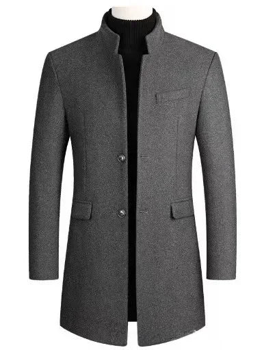 Medium-Length Woolen Overcoat Stand Collar Business English Gentleman's Jacket Trendy Italian Style Casual Scene Regular Type