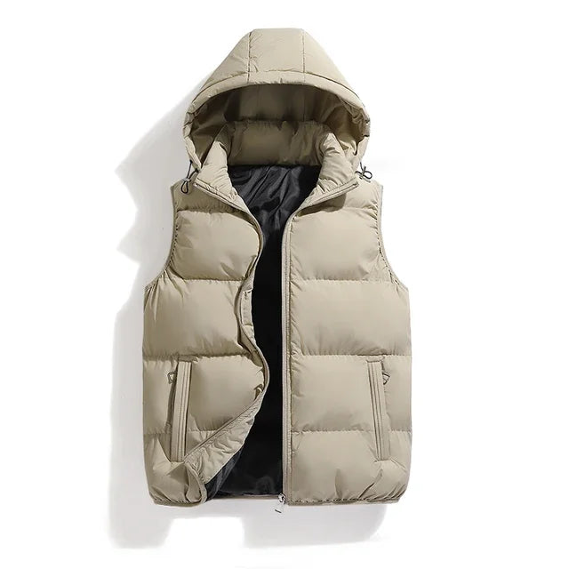 Male Solid Color Autumn Winter Warm Vests Sleeveless Men's Cotton Hooded Best Sellers Puffer Vest Men's Loose Casual Jacket