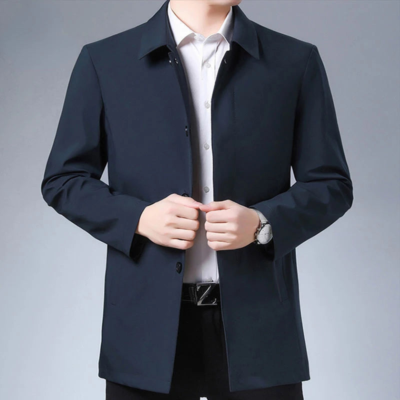 Casual Business Windbreak Jackets Men Coats Brand Top Quality Spring Men's Trench Coat Solid Color Mid-length Jacket male