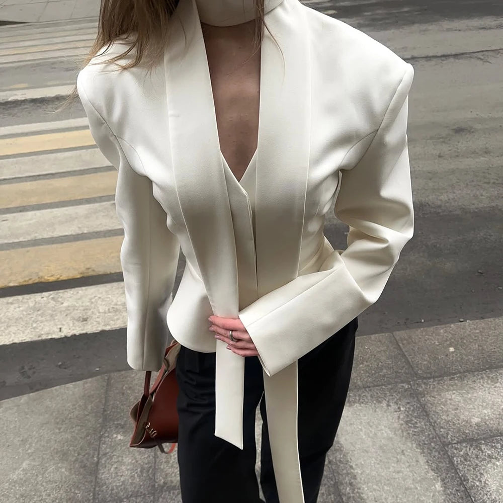 Tuularose Stripe Tailored Coat For Women Lace Up V Neck Long Sleeves Coat Female Fashion Elegant High-End Formal Tailored Coat