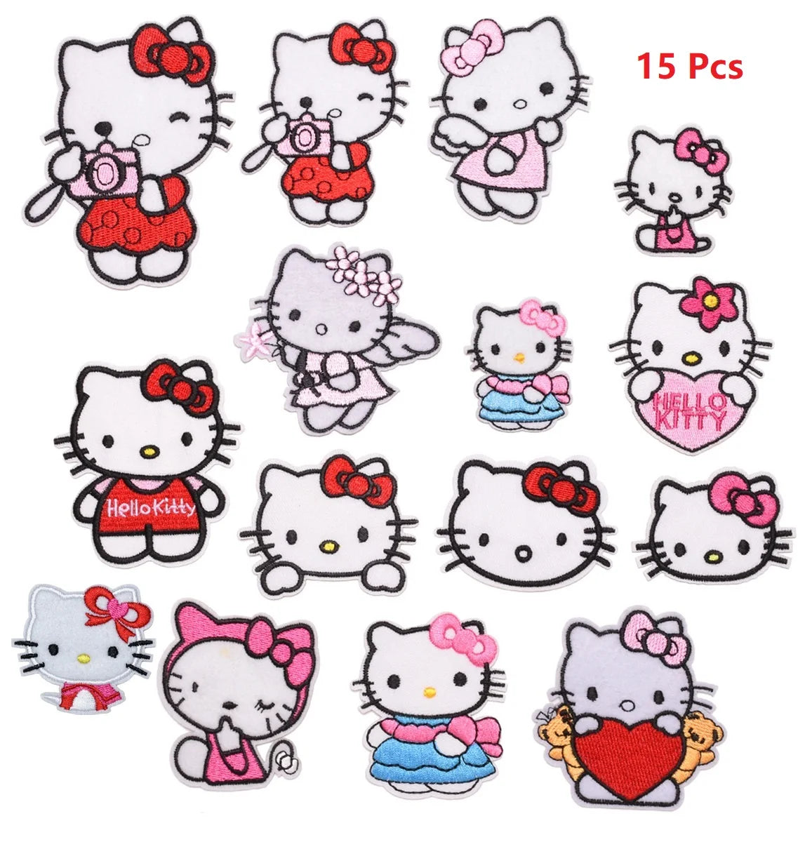 7/15Pcs Hello Kitty Cartoon KT Cat Series For Child Clothes Iron on Embroidered Patches Sew DIY Coat Jeans Applique Sticker