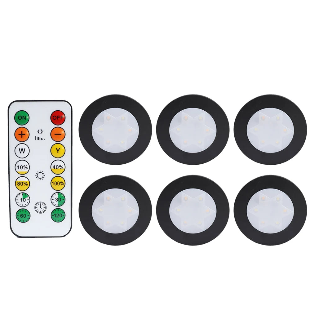 Round LED Cabinet Closet Light CCT Under Furniture Dimmable Lamps Battery Powered Night Bedroom Wardrobe Lighting Remote Control