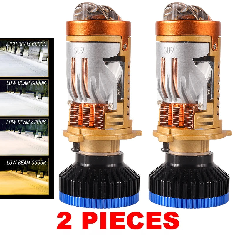 Bi LED H4 Projector Lens High Low Beam Car Bulbs Canbus H4 LED Auto Motorcycle LED Lamps With Lens Turbo Perfect Cut-off Line
