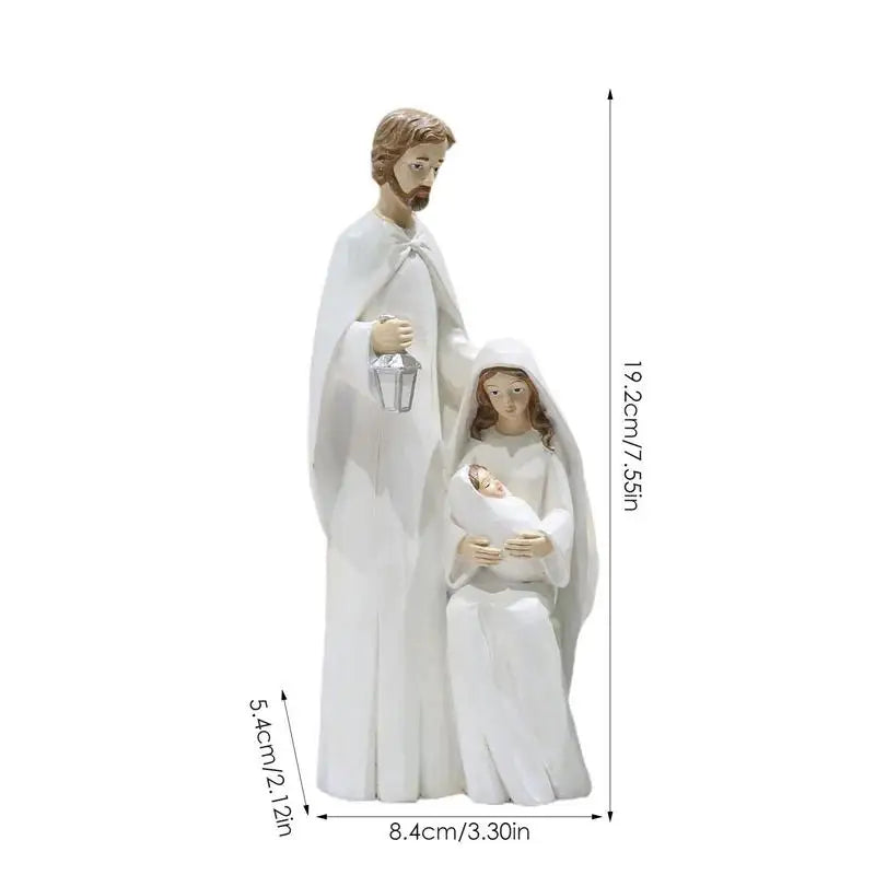 Christmas Holy Family Figurines - Wooden Nativity Scene Religious Art Statue Home Decor