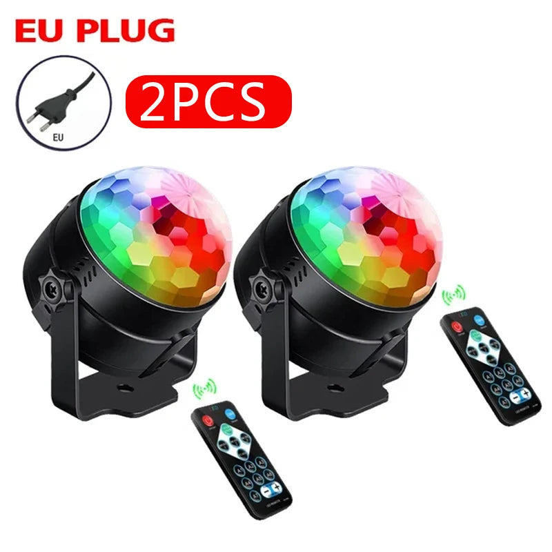 1-2Pcs Aalternating Flashing EU Disco Ball Stage Light with Remote Control for Home Room Parties Wedding Bar Birthday Mini Lamps