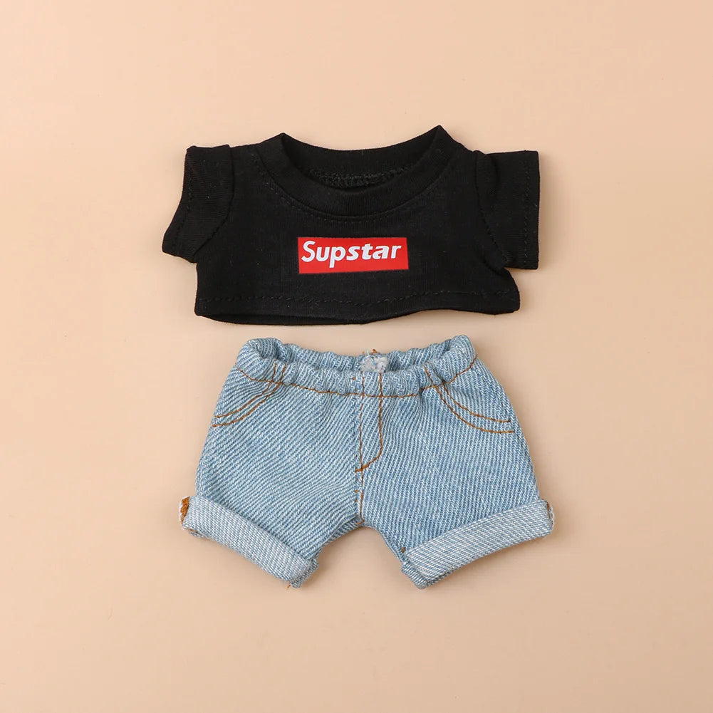 For 17cm Labubu Stylish Outfit Clothes Black Fragrant Style Set Pink Plush Coat Set Dolls Accessories Ropa Labubu