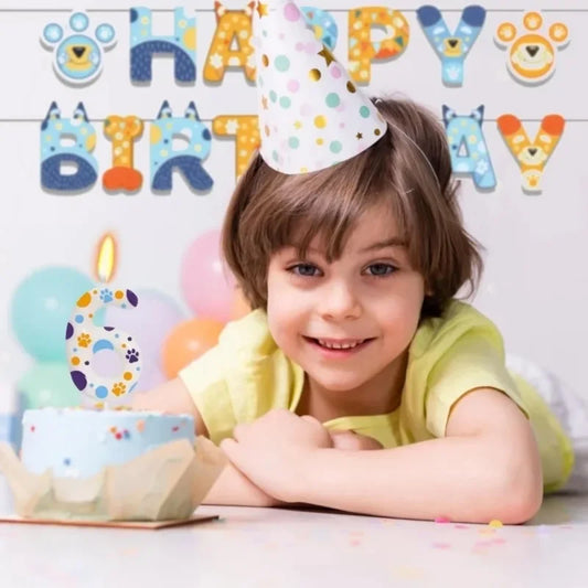 Birthday Candles Birthday Cake Topper Decorations Blue Dog Paw Themed Print Birthday Party Supplies
