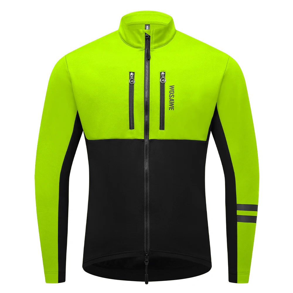 WOSAWE Men Cycling Jacket Autumn Winter Coats Thermal Fleece Windproof Bicycle Clothing Motorcycle Jackets with 2 way YKK Zipper