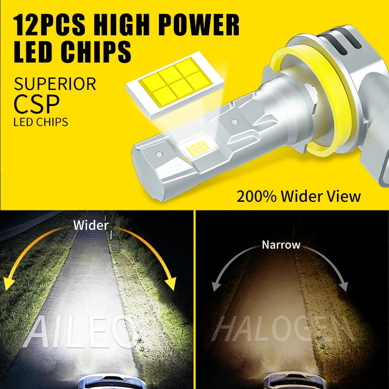 AILEO 2 PCS H11 LED Canbus H8 H9 H7 H4 HI/LO Beam 9005 9006 LED Car Headlight Bulb 30000LM Super Bright 6000K Turbo Fog Lamps