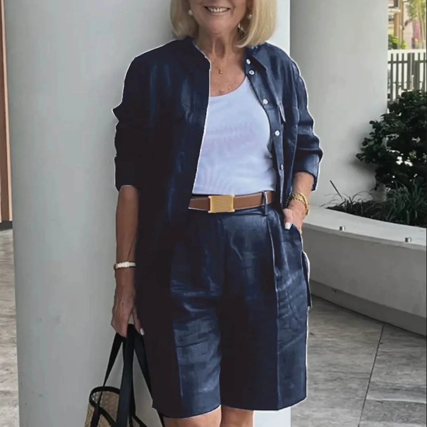 Elegant 2-Piece Sets For Women Womens Cardigan Shirt Top Summer Solid Color Casual Shorts Two Piece New In Matching Sets