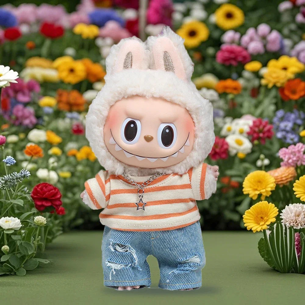 Mini Doll'S Clothes Outfit Accessories For 15-17cm Ropa Labubu V1 V2 V3&10cm Casual Plaid Coat and Denim Pants