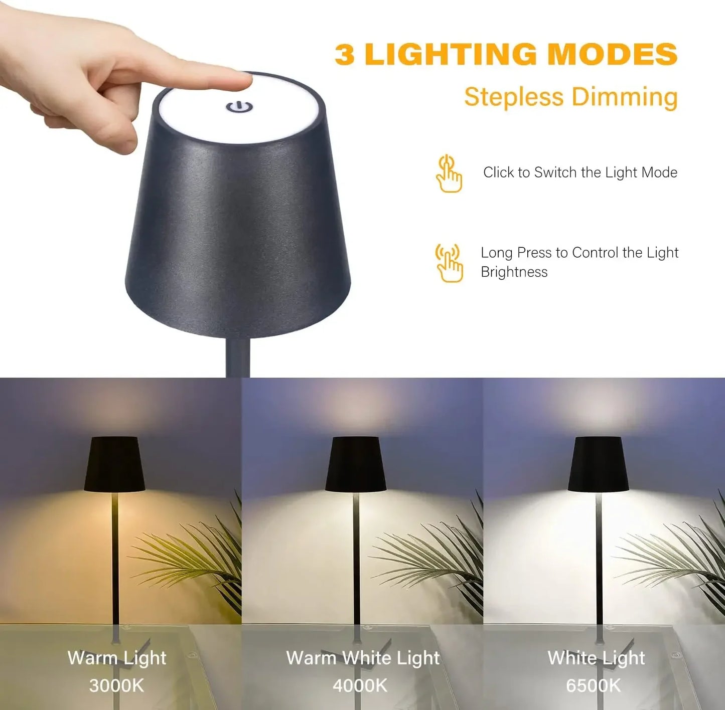 Rechargeable LED Table Lamp Touch Switch 3 Levels Dimmable Desk Lights Bar Club Dinner Creative Decorative Ambient Lighting