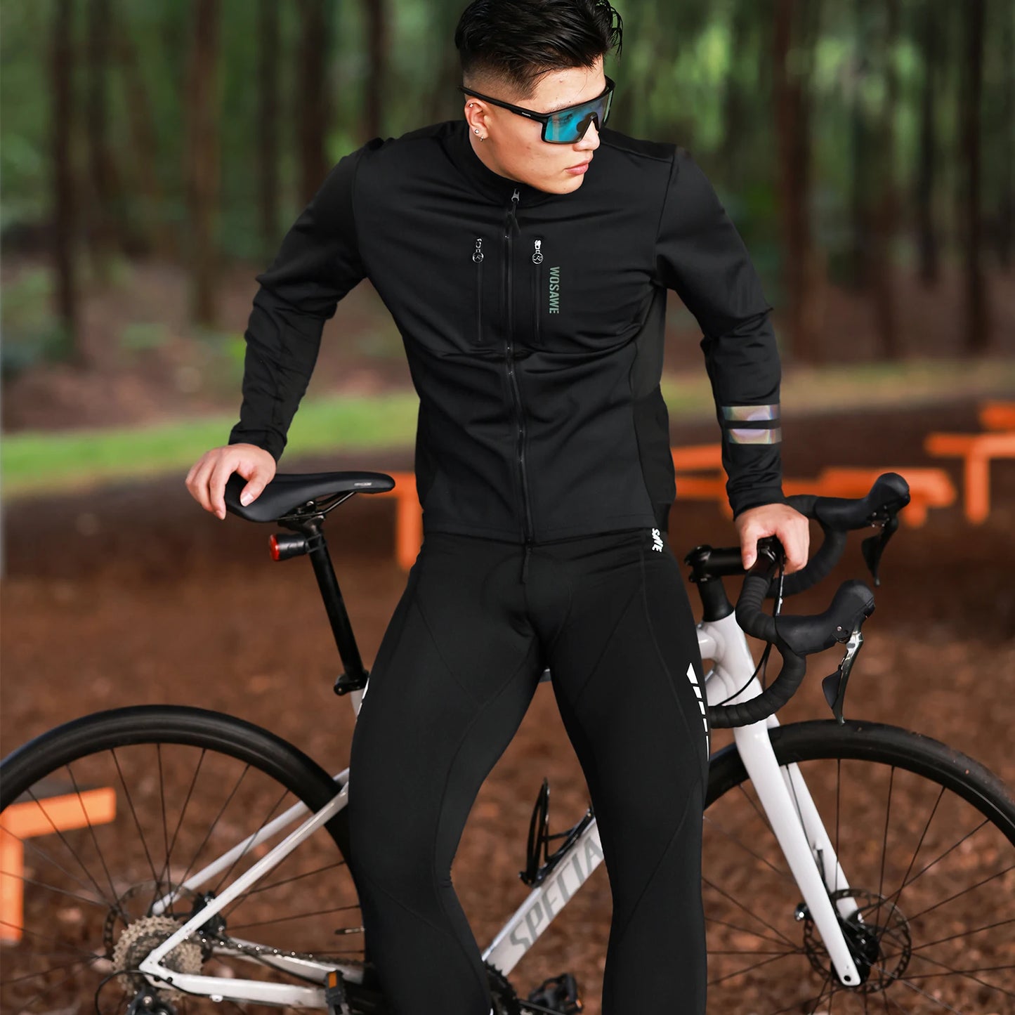 WOSAWE Men Cycling Jacket Autumn Winter Coats Thermal Fleece Windproof Bicycle Clothing Motorcycle Jackets with 2 way YKK Zipper