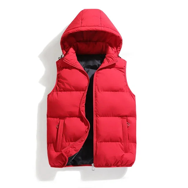 Male Solid Color Autumn Winter Warm Vests Sleeveless Men's Cotton Hooded Best Sellers Puffer Vest Men's Loose Casual Jacket