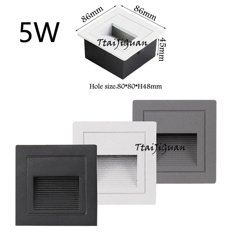 3W 5W 10W LED Wall Lamp Aluminum Stair light Recessed LED Step Lamp Pathway Wall Corner Lamps AC220V Dimmalbe Wall Light DC12V