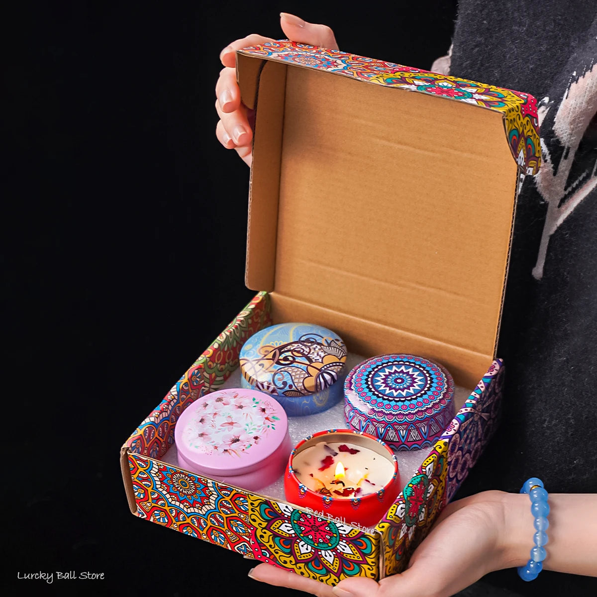 4Pcs Scented Candle Set Gift - Islamic Arabian Patterns Fragrance Jar Smokeless Romantic Incense Candles