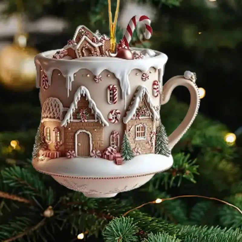 Christmas Coffee Cup Ornaments - Hot Cocoa Mug Tree Hanging Xmas Navidad 2025 Party Decor