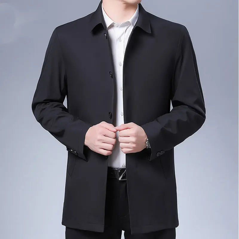 Casual Business Windbreak Jackets Men Coats Brand Top Quality Spring Men's Trench Coat Solid Color Mid-length Jacket male