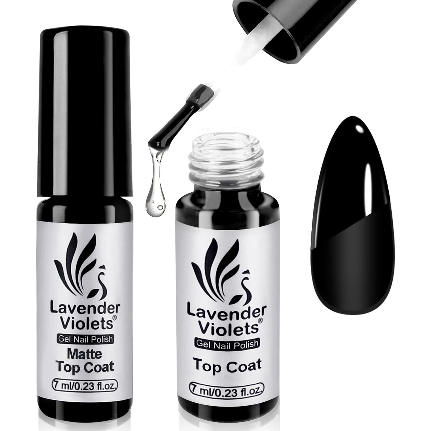 2pcs 7ml No Wipe Glossy and Matte Top Coat, Long Lasting Soak Off Nail Gel Varnish for Home Salon Manicure Beginner Use