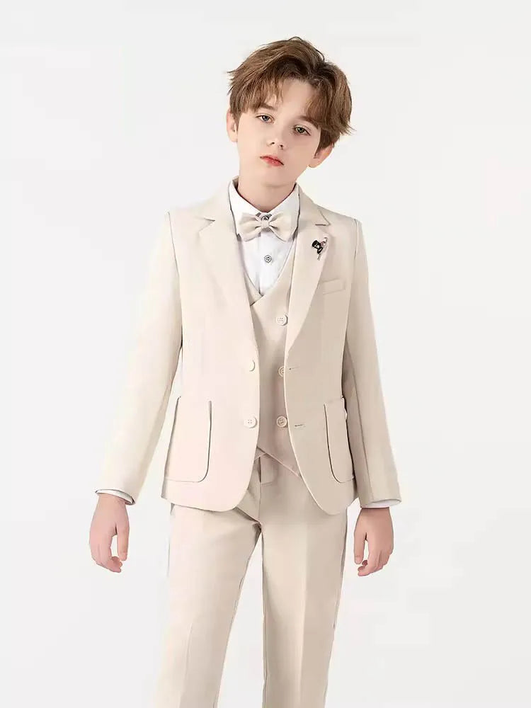 5 Pieces Children Jacket Vest Pants Bowtie Brooch Photograph Suit Boys Host Piano Dress Gentle Kids Easter Performance Costume
