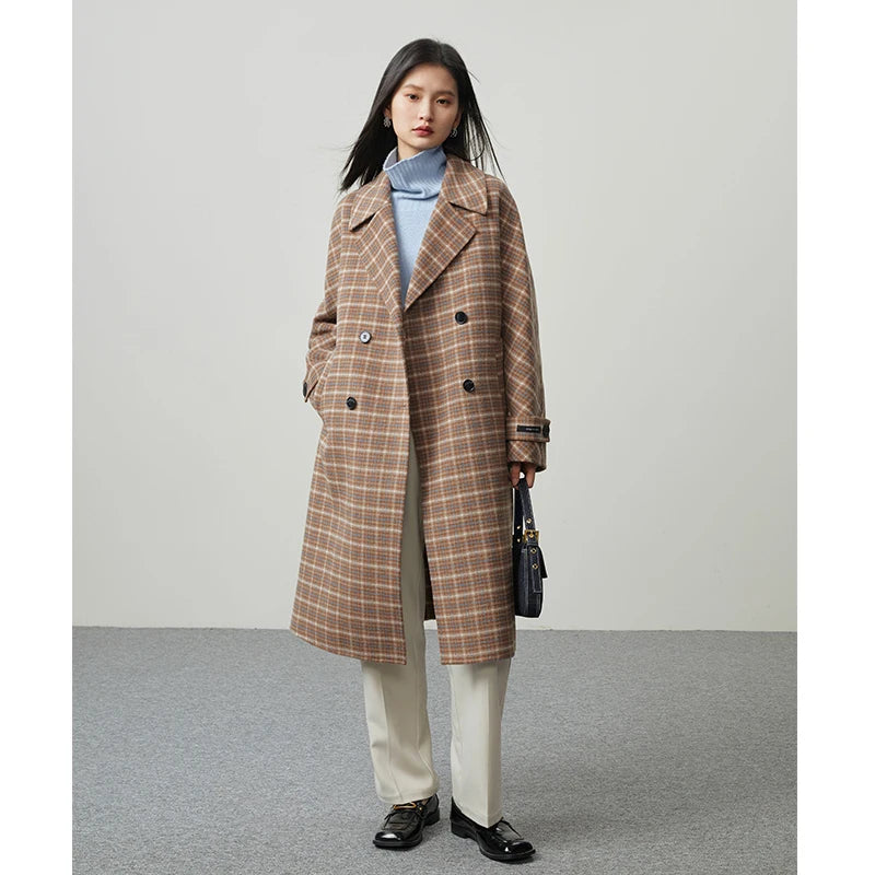 ZIQIAO British Style Plaid Wool Suit Jacket Women Winter Niche Sense Office Lady Commuter Double-sided Woolen Coat Length Option