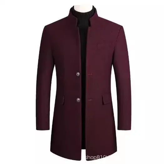 Medium-Length Woolen Overcoat Stand Collar Business English Gentleman's Jacket Trendy Italian Style Casual Scene Regular Type