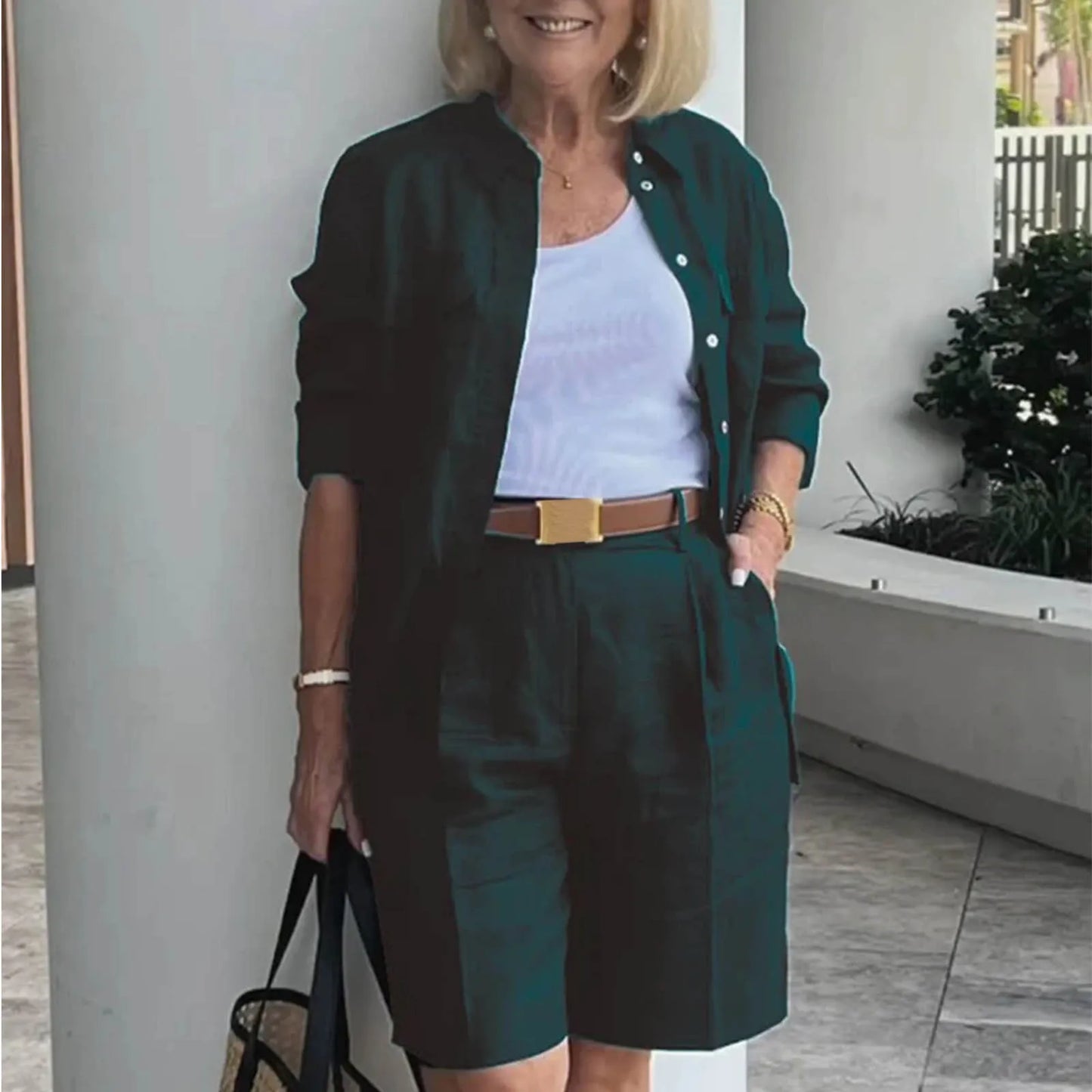 Elegant 2-Piece Sets For Women Womens Cardigan Shirt Top Summer Solid Color Casual Shorts Two Piece New In Matching Sets