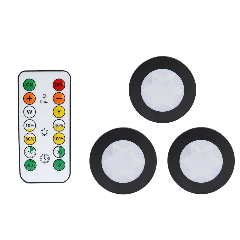 Round LED Cabinet Closet Light CCT Under Furniture Dimmable Lamps Battery Powered Night Bedroom Wardrobe Lighting Remote Control