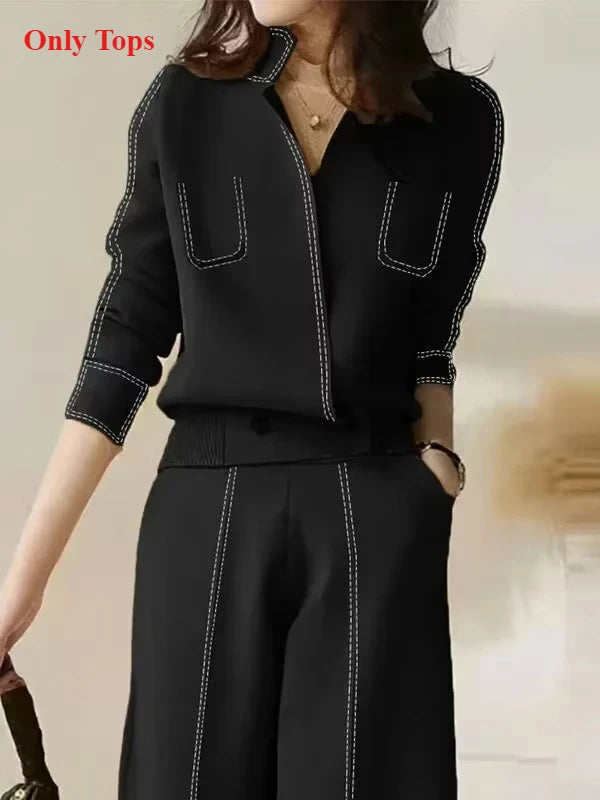 Lemongor Office Lady Commute Suits 2025 New Autumn Long Sleeve Split-Joint V-Neck Cardigan Tops & High Waist Loose Casual Pants