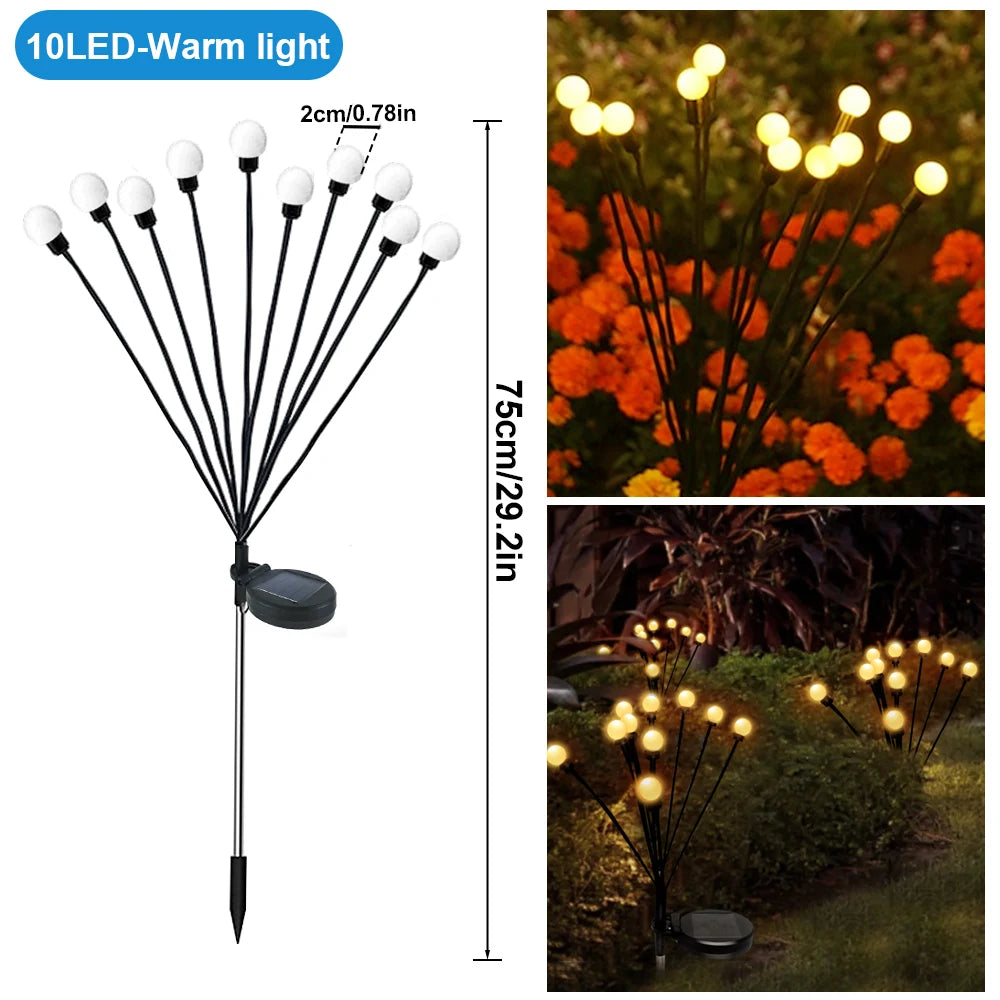 Firefly Garden Solar Lights 8LED 10LED 40LED Outdoor Waterproof RGB Warm White Swaying Decorative Lamps for Yard Patio Landscape