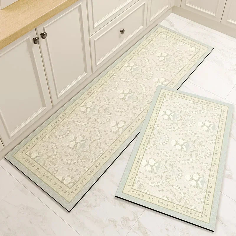 Carpet for Kitchen Floor Mat Pvc Leather Waterproof Non-slip Long Rug Oil-proof Foot Mats Pink Flower Home Decoration Rugs
