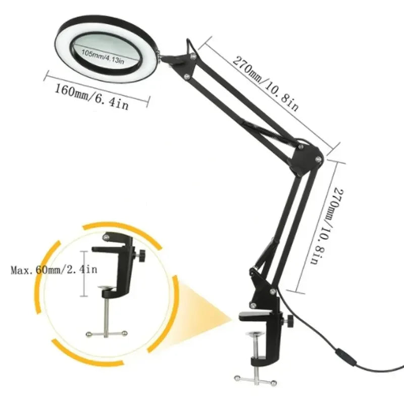 72LED Illuminated Magnifier 8X/10X - USB 3 Color LED Magnifying Glass Desk Lamp for Soldering Repair