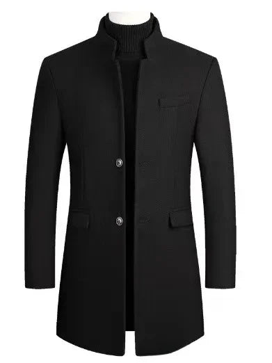 Medium-Length Woolen Overcoat Stand Collar Business English Gentleman's Jacket Trendy Italian Style Casual Scene Regular Type