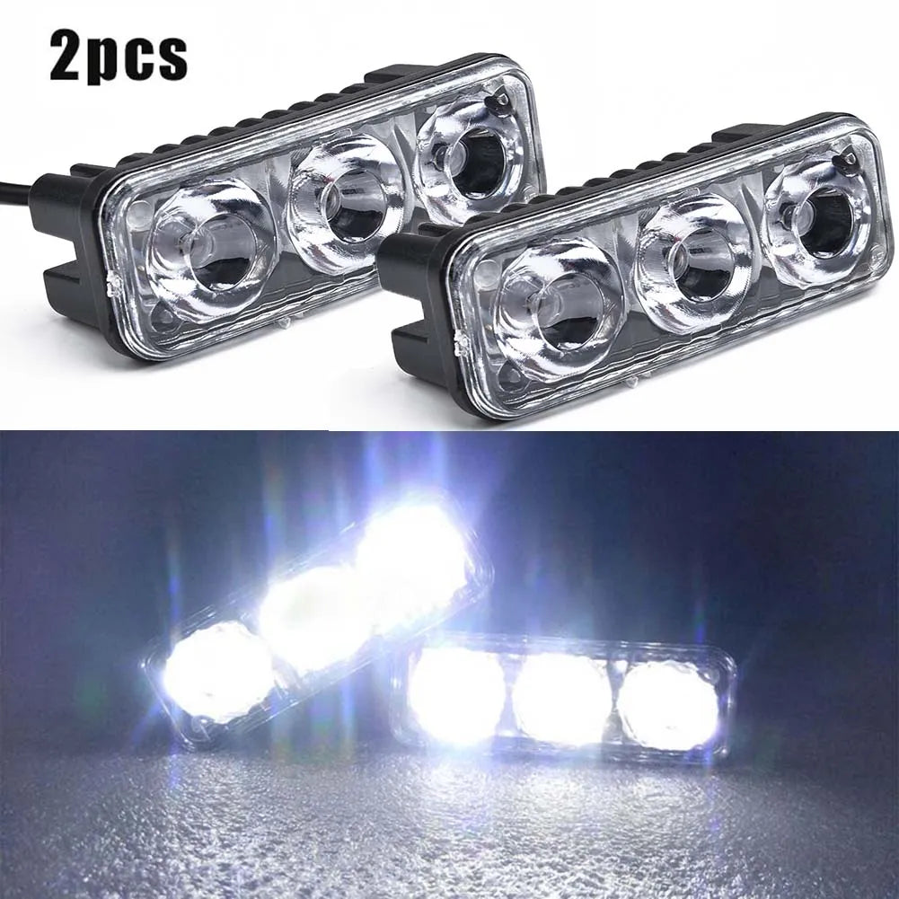 2Pcs Car 3LED Super White High Power Work Lights 6000K~7000K DRL Daytime Running Lights Universal LED Fog Lamps Car Accessories