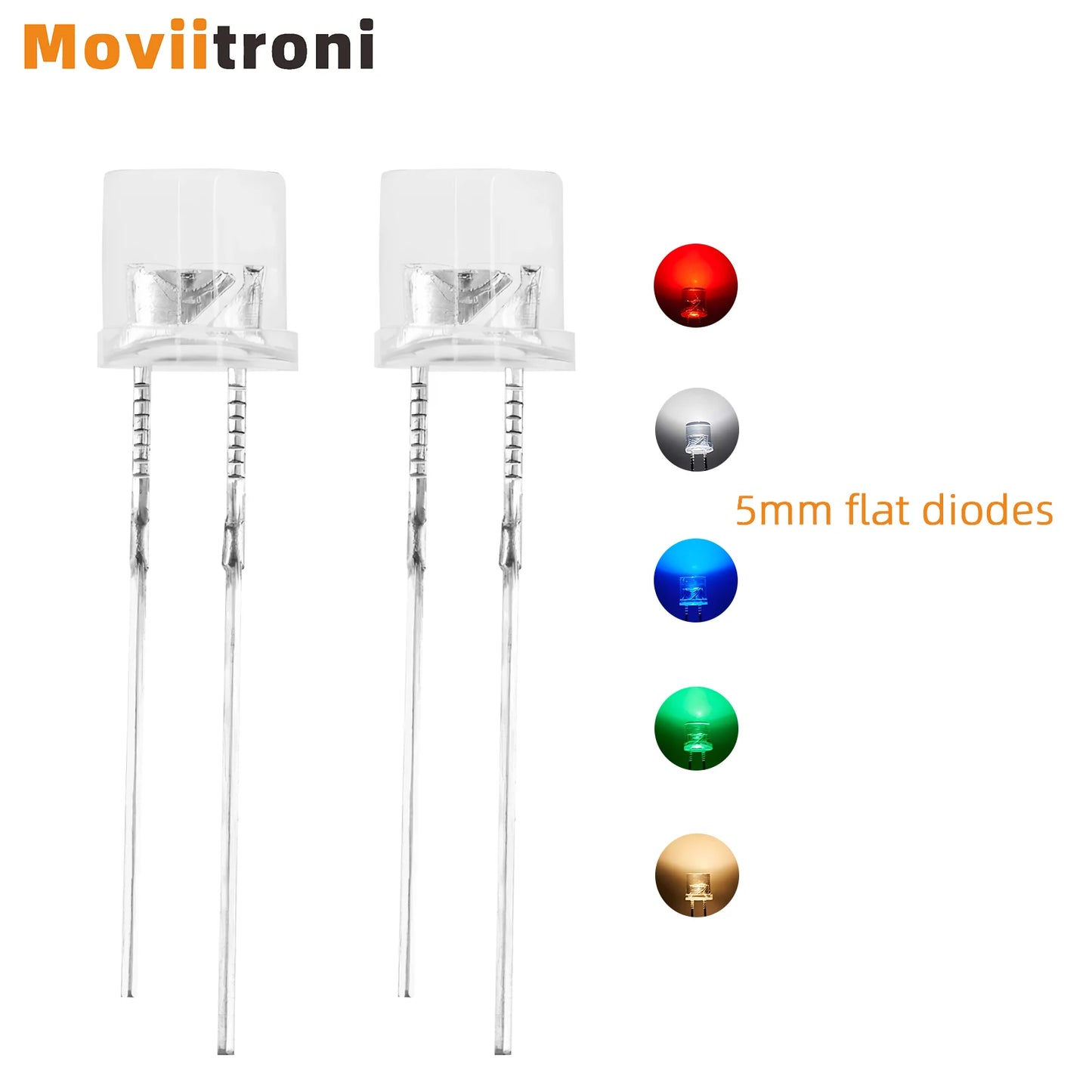 100Pcs 5mm Flat Top LED Diode 9 Colors Lights Bright Bulb Lamps Electronics Components Indicator Light Emitting Diodes