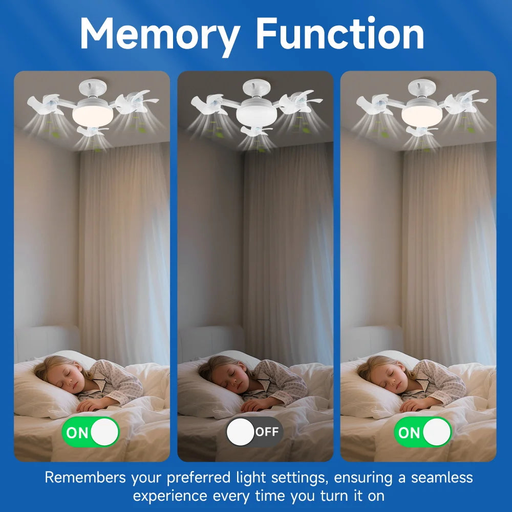 Timed Fan Lamp E27 Led Ceiling Fan Lights for Living Room Remote Control Dimming 3 Colors Kitchen Lamp 3-Speed Drone Fan Lamps