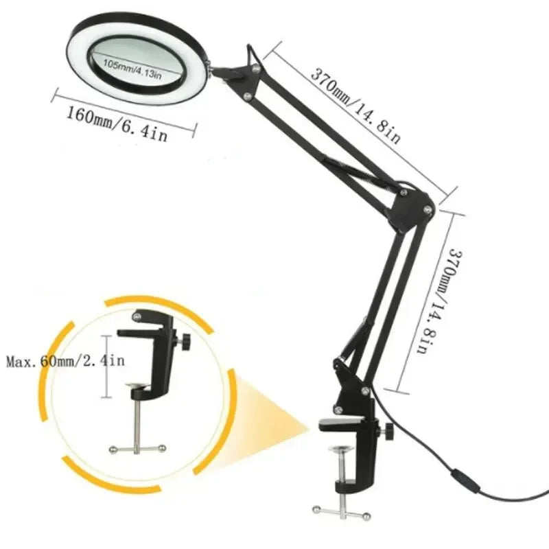 72LED Illuminated Magnifier 8X/10X - USB 3 Color LED Magnifying Glass Desk Lamp for Soldering Repair