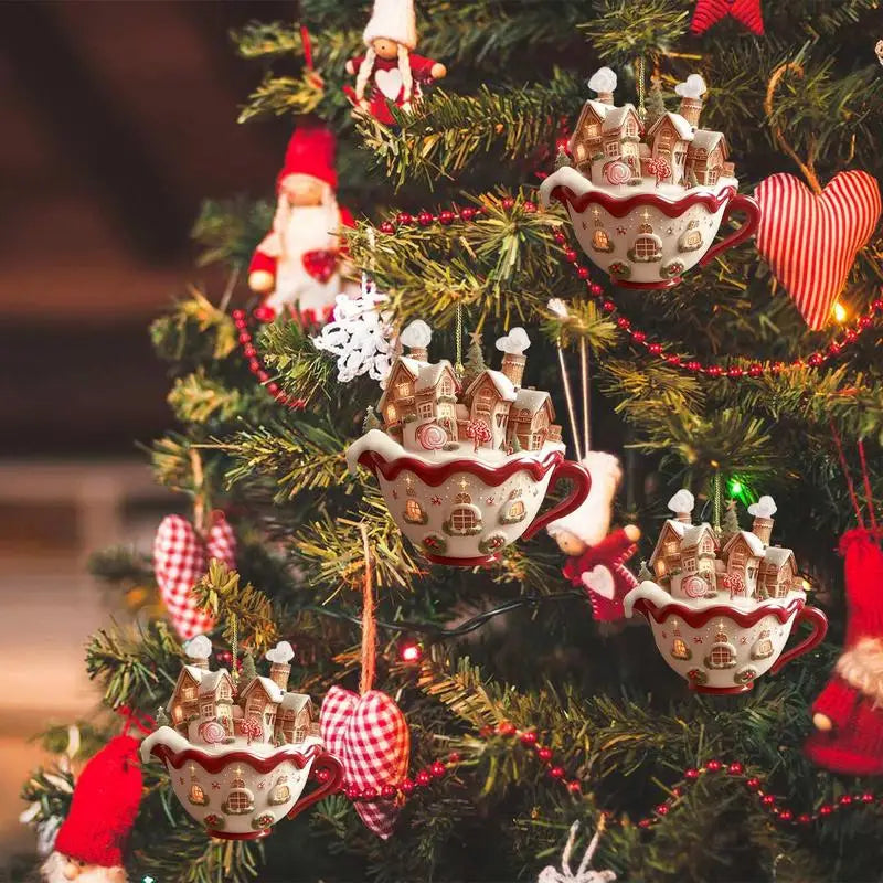 Christmas Snow House Pendant - Acrylic 2D Tree Ornament Keychain Holiday Decoration