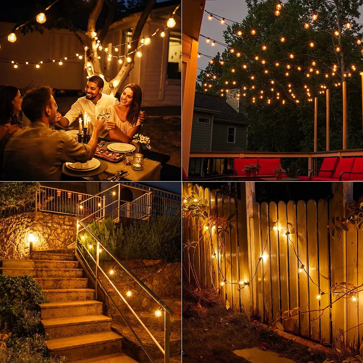 30M G40 LED Globe String Lights Outdoor, IP65 Plastic Bulbs, Balcony Garland Fairy Lamps for Wedding Christmas Party Decoration