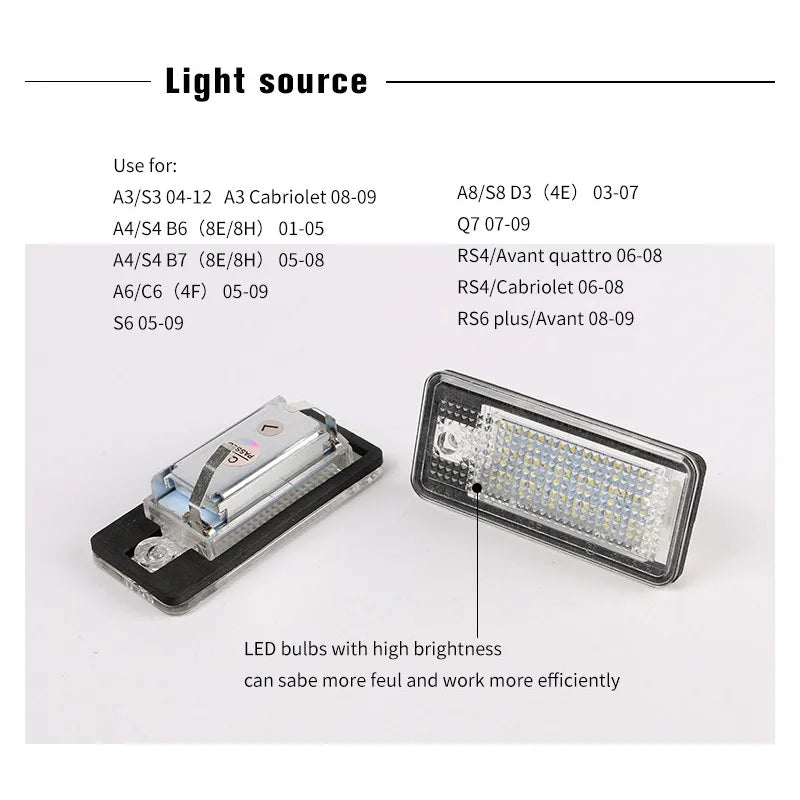 6000K White Error Free LED License Number Plate Light Lamps For Audi A4 B6 B7 Q7 4L A3 8P A6 C6 A5 8F A8 D3 D4 S3 S4 RS4 6 Bulb