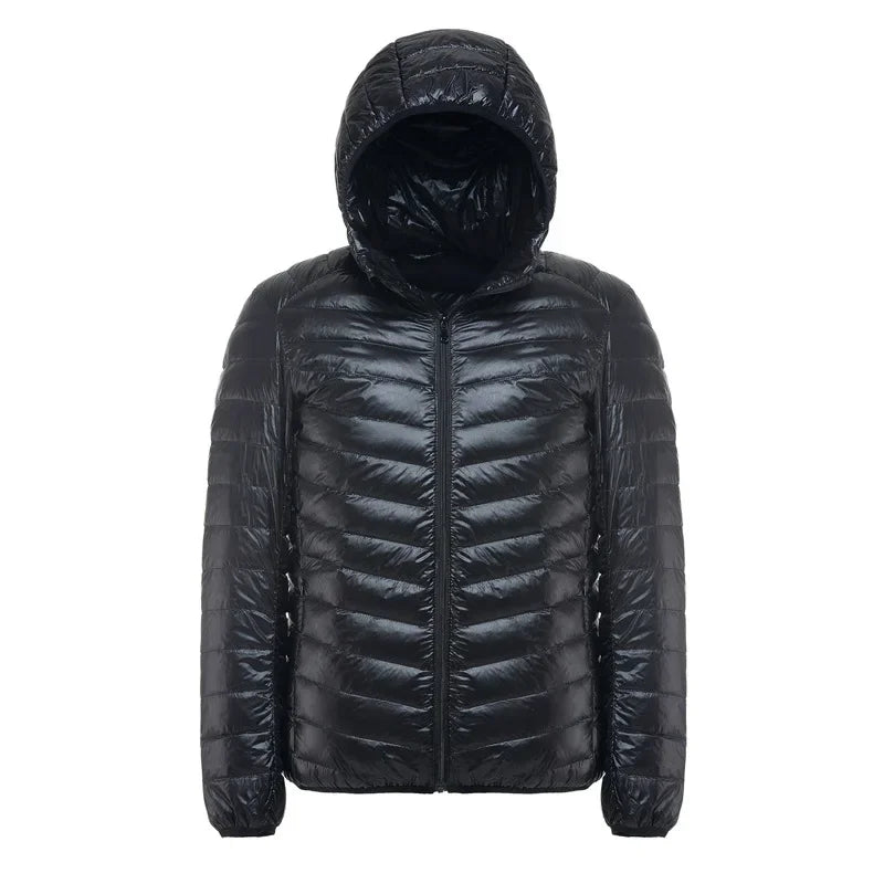 Plus Size Schinteon Men White Duck Down Jacket Ultra Light Thin Casual Coat Outerwear with Hood New Arrival Winter Autumn