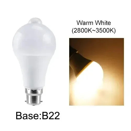 Motion Sensor LED Light Bulb E27 B22 - PIR Dusk to Dawn Auto On/Off for Garage Porch Stairs (12W-20W)