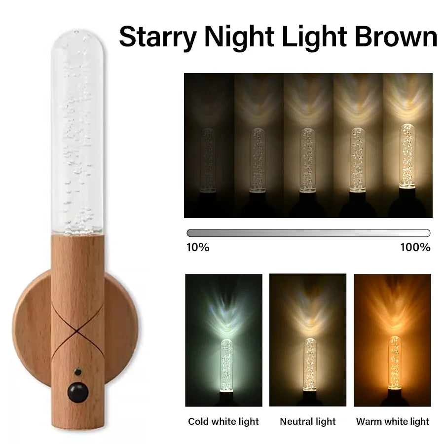 3 in1 LED Wooden Night Light Motion Sensor Wall lamp Rechargeable Cabinet Light Room Decor Wall Mount Automatic Induction Light