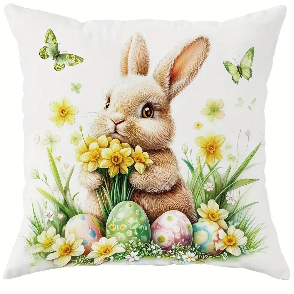 Easter Pattern Home Decor Pillow Cover Bedroom Living Room Sofa Decoration Polyester Cushion Cover with Zipper