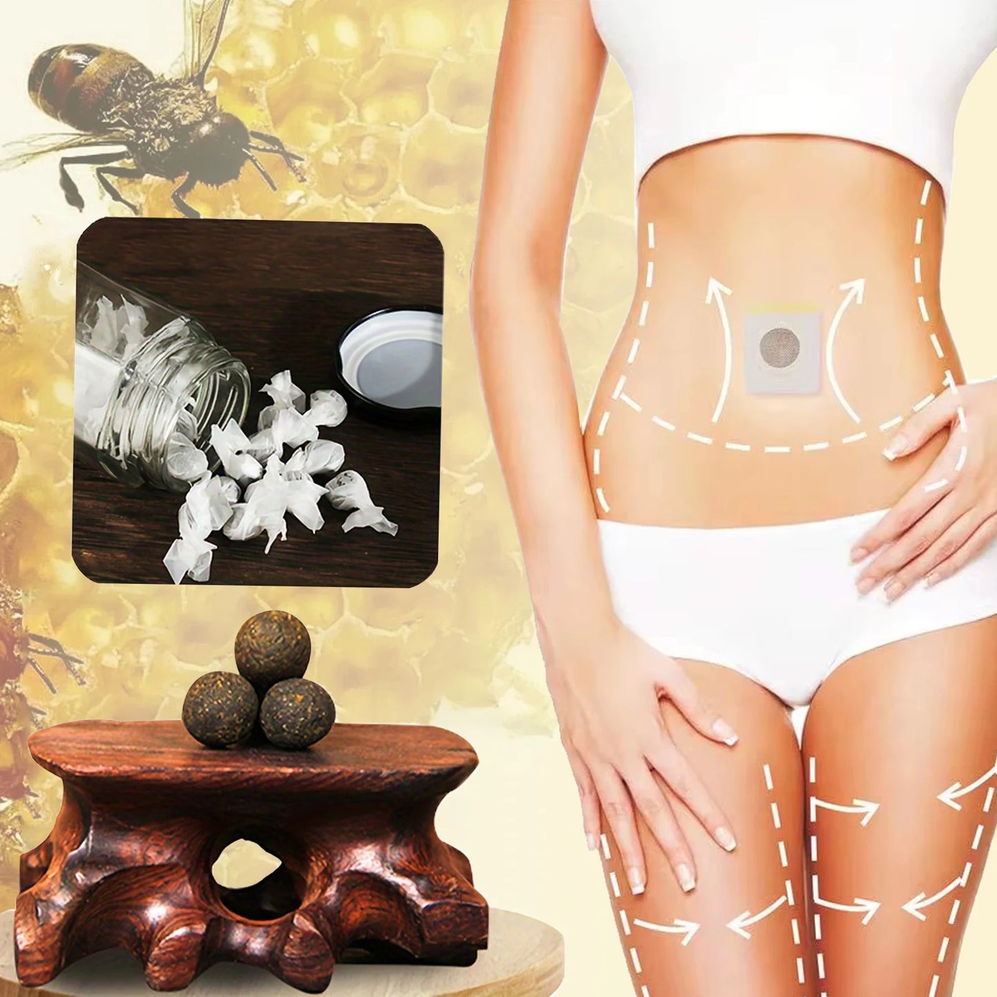 Body Shaping Patches - Honey Belly Slimming Stickers Fast Fat Burning Lymphatic Drainage